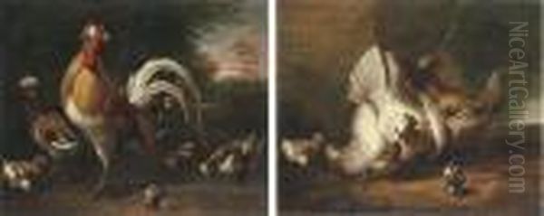 Poultry In A Landscape Oil Painting by Pieter Casteels