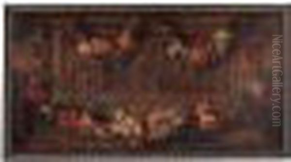A Garland Of Flowers Adorning A Classical Frieze Oil Painting by Pieter III Casteels