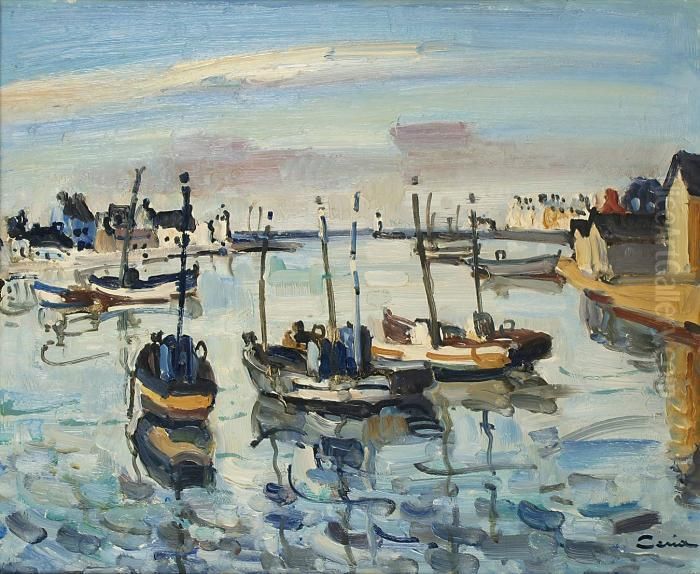 Bateaux Dans Le Port Oil Painting by Edmond Ceria