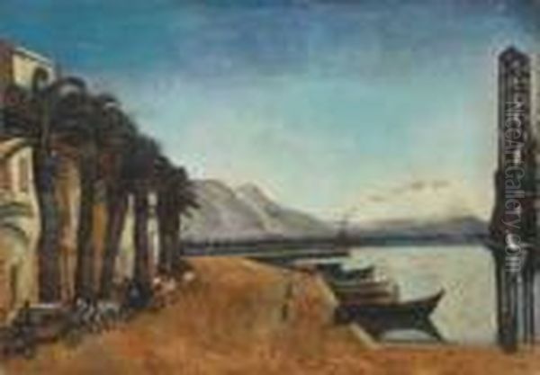 Les Fiacres Sur Un Port Du Midi Oil Painting by Edmond Ceria