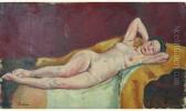  Nu Feminin Au Drap Jaune  Oil Painting by Edmond Ceria