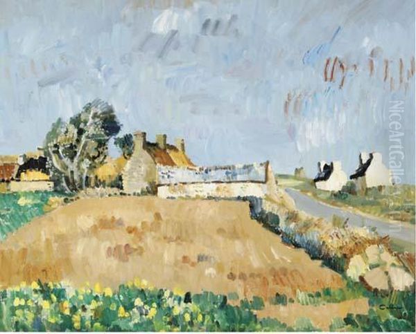 Cottages In A French Landscape Oil Painting by Edmond Ceria