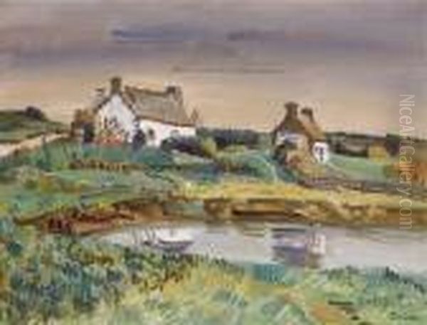 Chaumieres En Bretagne Oil Painting by Edmond Ceria