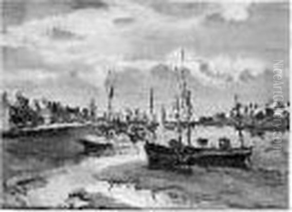 Bateaux A Maree Basse Oil Painting by Edmond Ceria