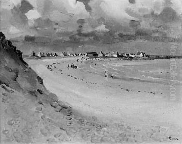 La Plage De St Guenole Oil Painting by Edmond Ceria