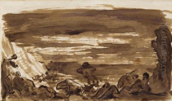 Scene Fantastique.ruckseitig: Promenade Oil Painting by Paul Cezanne