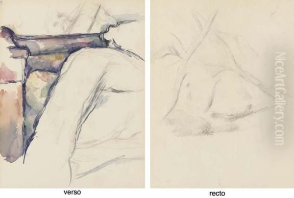 Lit Defait (recto); Arbres Au-dessus D'un Ruisseau (verso) Oil Painting by Paul Cezanne