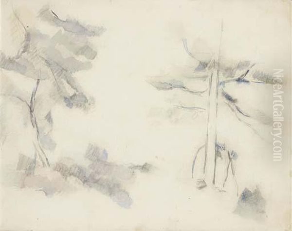 Deux Arbres Oil Painting by Paul Cezanne