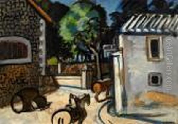 Chevaux Dans La Cour Du Mas Martin Oil Painting by Auguste Chabaud