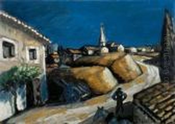 Meules Sur La Route Blanche A Graveson. Oil Painting by Auguste Chabaud