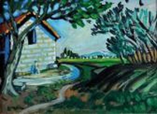 Paysage Devant La Grange Derriere Le Mas Oil Painting by Auguste Chabaud