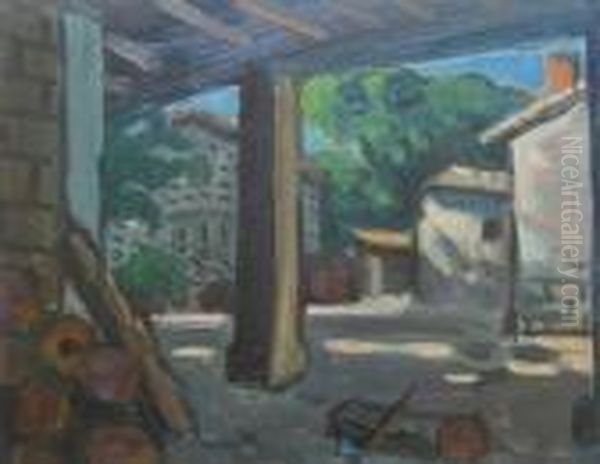 Coin De Hangar Et Cour De Ferme, Vers 1925 Oil Painting by Auguste Chabaud