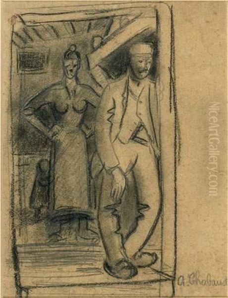 Personnages Pres De La Cheminee Oil Painting by Auguste Chabaud