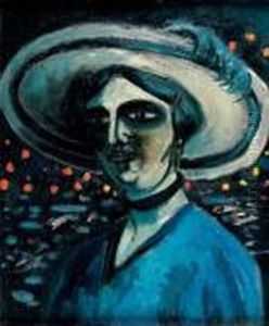 Femme A La Plume Bleue