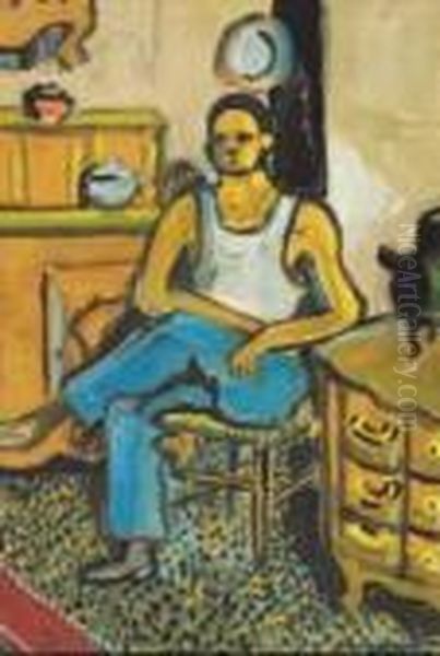 Personnage Au Pantalon Bleu Oil Painting by Auguste Chabaud