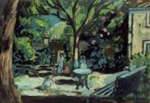 Enfants Dans La Cour Du Mas Martin Oil Painting by Auguste Chabaud