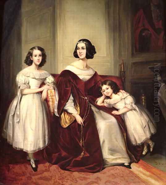 Madame de Nonjon and her Two Daughters Oil Painting by Joseph Nicolas Jouy