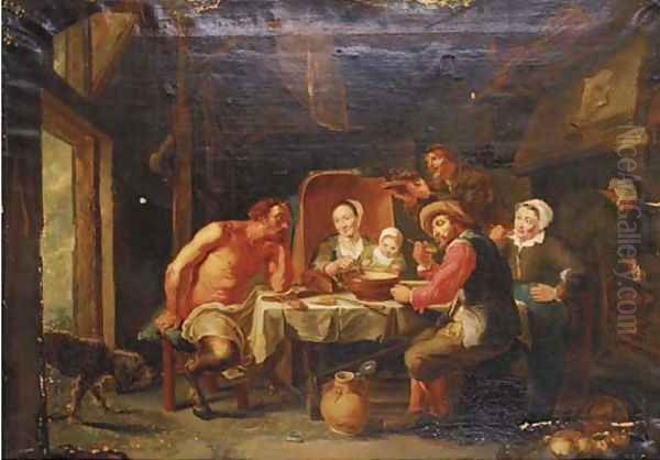 A satyr and peasants feasting Oil Painting by Jacob Jordaens