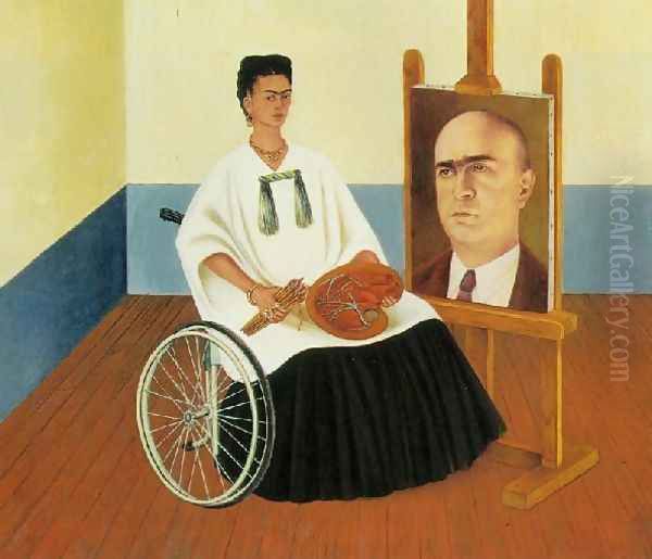 Self Portrait With The Portrait Of Doctor Farill Oil Painting by Frida Kahlo