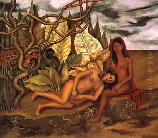 Two Nudes In A Forest 1939 Oil Painting by Frida Kahlo