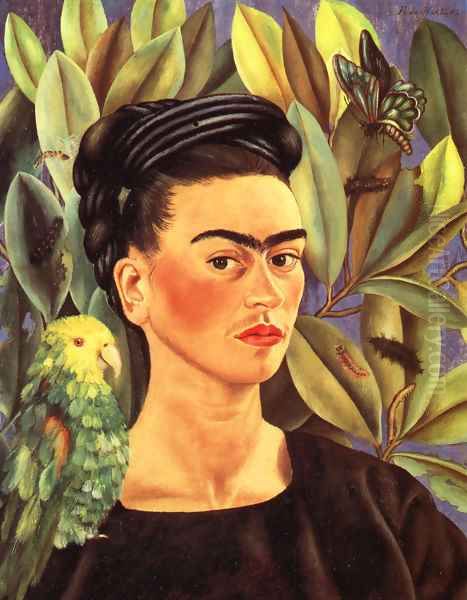 Self Portrait With Bonito 1941 Oil Painting by Frida Kahlo