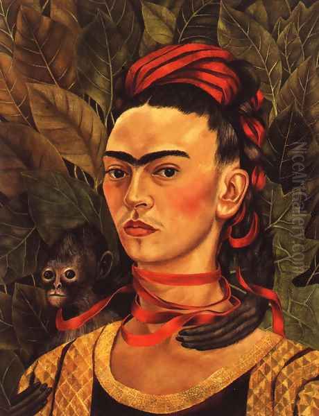 Self Portrait With Monkey 1940 Oil Painting by Frida Kahlo