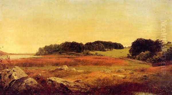 Lily Pond, Newport, Rhode Island Oil Painting by John Frederick Kensett