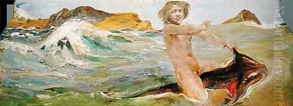 Ride on a Shark, 1884-85 Oil Painting by Max Klinger