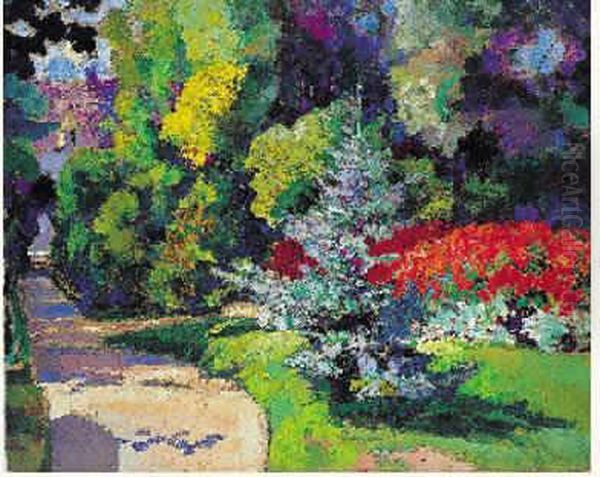 Massif De Fleurs Dans Le Jardin Du Luxembourg Oil Painting by Victor Charreton