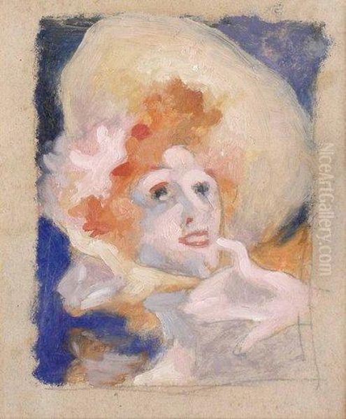 Portrait D'elegante Au Chapeau Oil Painting by Jules Cheret