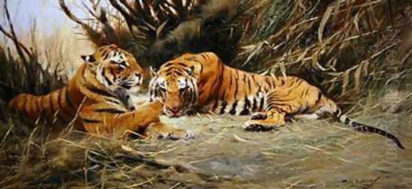 Siberian Tigers Oil Painting by Wilhelm Kuhnert