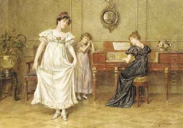 The dancing lesson Oil Painting by George Goodwin Kilburne