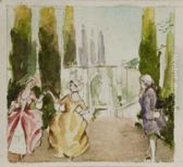 Figure In Villa Oil Painting by Emma Ciardi