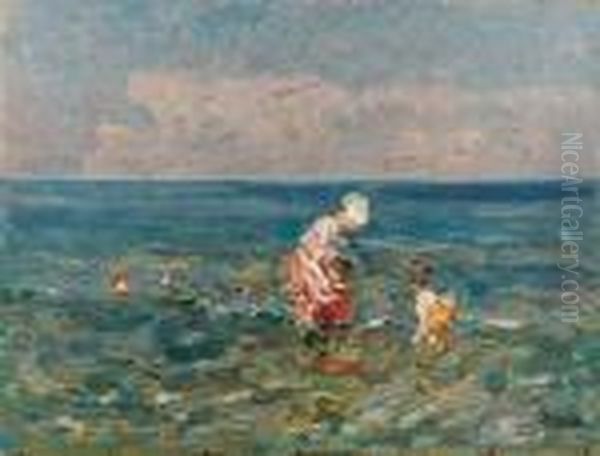 Bimbi Al Mare Oil Painting by Beppe Ciardi