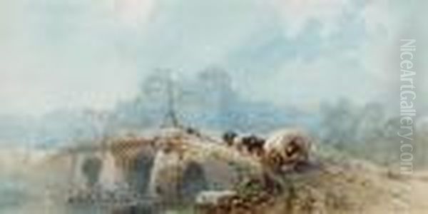 Le Passage Du Pont Oil Painting by Eugene Ciceri