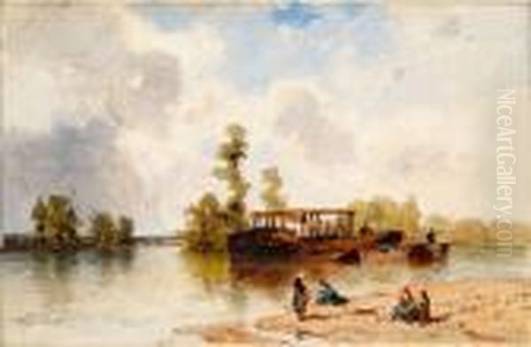 Les Lavandieres Oil Painting by Eugene Ciceri