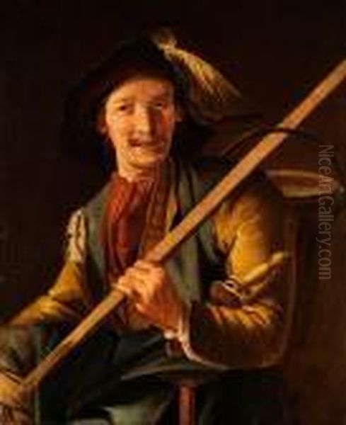 Mann In Landlicher Kleidung Mit Weitem Hut Und Einem Darauf Gelegten Kohlblatt Oil Painting by Giacomo Francesco Cipper