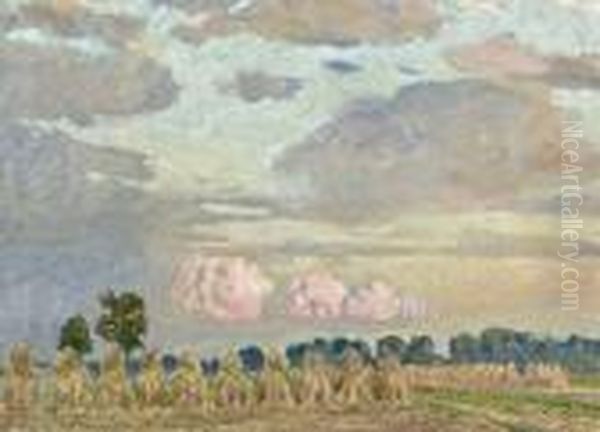 Gerbes Le Soir - Nuages Oil Painting by Emile Claus