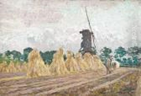 Zomerlandschap Met Ploegende Boer (1903) Oil Painting by Emile Claus