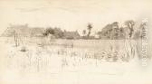 Houses In A Field Oil Painting by George Clausen