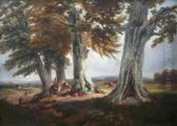 Repas De Paysans A L'ombre Des Grands Arbres Oil Painting by George Vicat Cole
