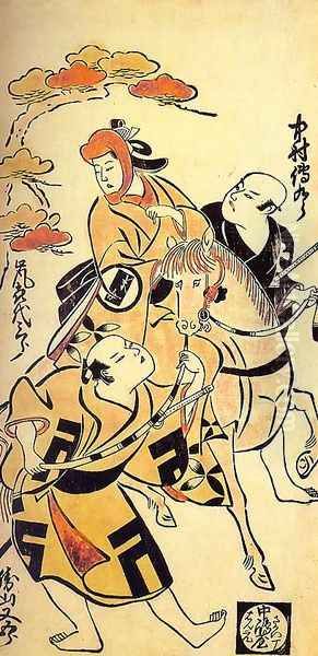 Nakamura Denkuro, Katsuyama Matagor and Arashi Kiyosaburo 1708-09 Oil Painting by Torii Kiyonobu