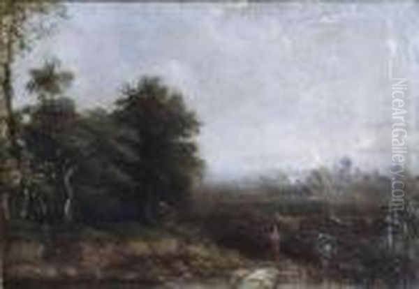 Traveller In A Landscape Oil Painting by John Constable