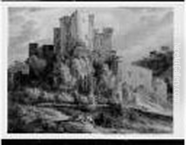 Le Chateau Fort De La Barbin Aquarelle Oil Painting by Jean Antoine Constantin D'Aix