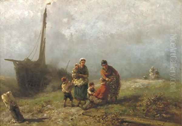 Fisherfolk in the dunes Oil Painting by Johannes Hermanus Koekkoek