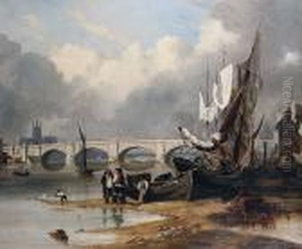 New London Bridge, Billingsgate, Low Water Oil Painting by Edward William Cooke
