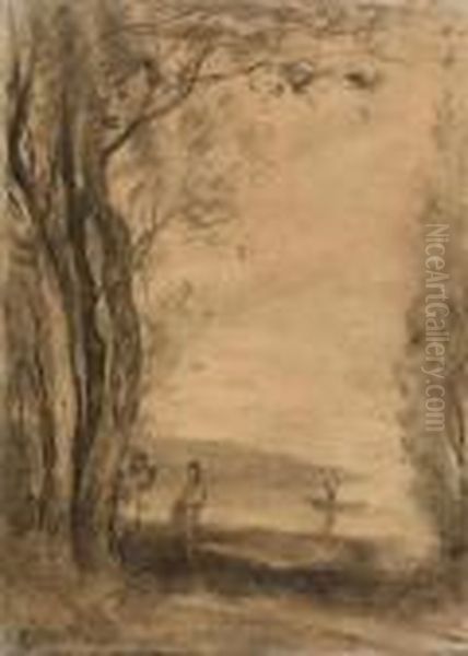 Fisherman And Boater, Circa 1855-1860. Oil Painting by Jean-Baptiste-Camille Corot