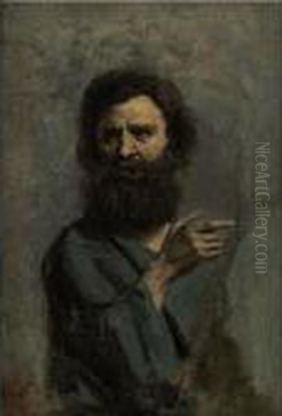Head Of Bearded Man (a Study For The Baptism Of Christ) Oil Painting by Jean-Baptiste-Camille Corot