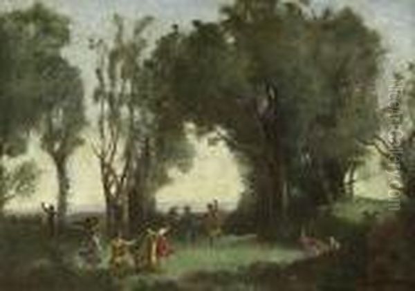 Figures Dancing Under The Trees Oil Painting by Jean-Baptiste-Camille Corot