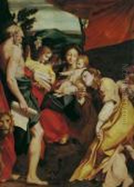 Madonna Mit Kind, Dem Hl.hieronymus Und Maria Magdalena Oil Painting by Antonio Allegri da Correggio